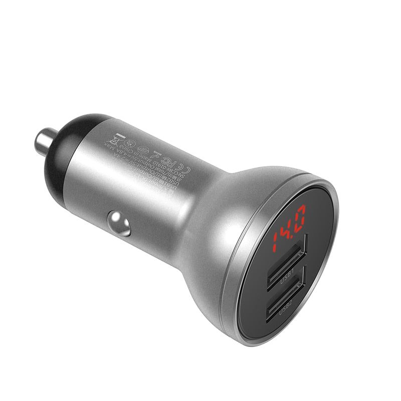 Baseus All Metal Dual USB Car Charger 24W 4.8A Fast Car USB Charger LED Auto Car Charging Adapter For iPhone Xiaomi Mobile Phone