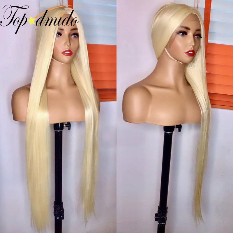 Topodmido Blonde Color 13x4 Lace Front Wigs Baby Hair 24inch Brazilian Straight Remy Human Hair Wigs for Women 613 Color Wigs