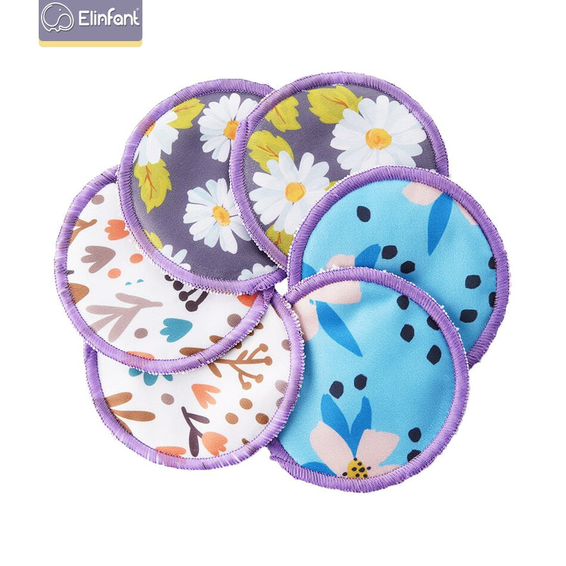 Elinfant 6pc Bamboo Breast Pad Nursing Pads For Mum Waterproof Washable Feeding Pad Bamboo Reusable Breast Pads with Laundry Bag