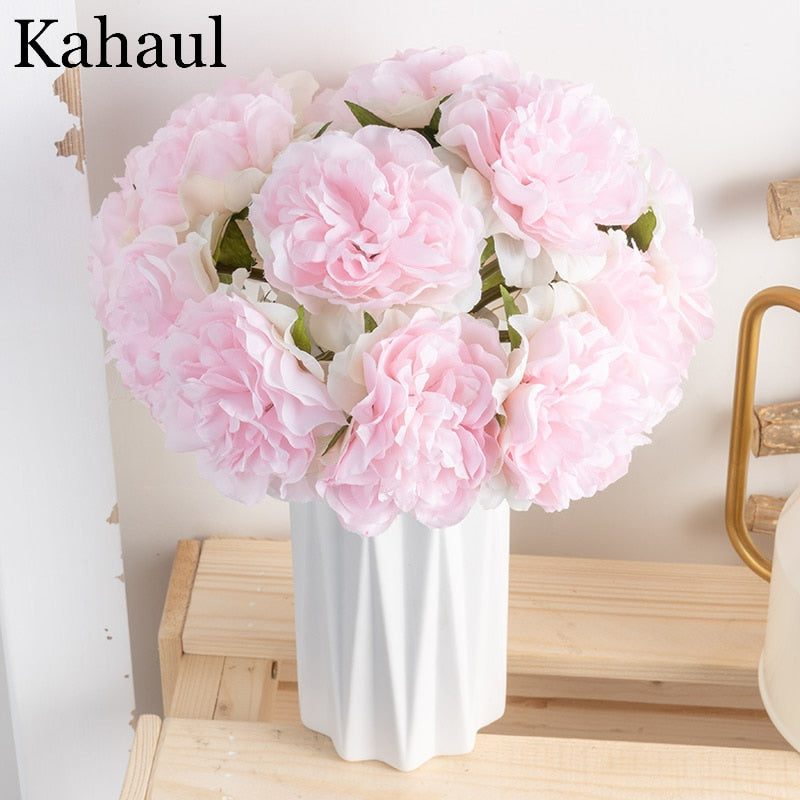 Beautiful Peony Artificial Flowers Bouquet Pink Big Silk Bloom Fake Flower Home Wedding Centerpieces Decor Living Room Bedroom