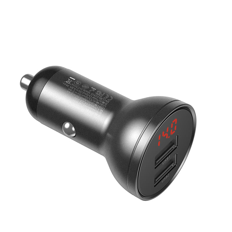 Baseus All Metal Dual USB Car Charger 24W 4.8A Fast Car USB Charger LED Auto Car Charging Adapter For iPhone Xiaomi Mobile Phone