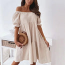 Women Sexy Backless Mini Dress Summer Fashion Lady Slash Neck White Puff Sleeve Big Swing Party Beach Dresses Casual Robe Femme