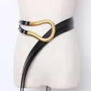 Newest fashion soft faux leather belts personality big alloy buckle thin double layer waistbands shirt knotted belt long straps