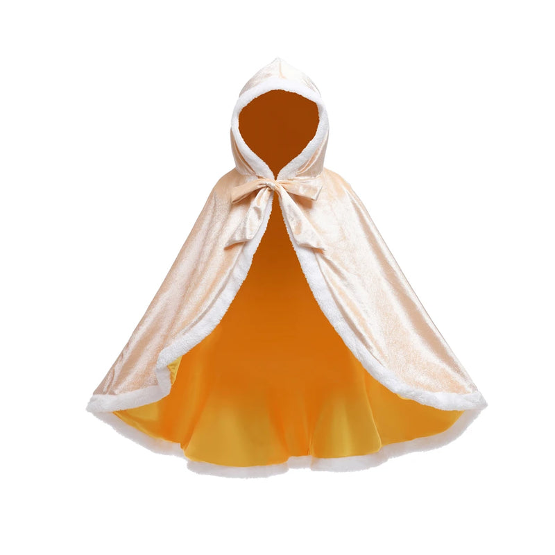 Children Snow Queen Anna&Elsa Girls Velvet Cloak Hooded Christmas Fairy Cinderella Rapunzel Aurora Belle Princess Dress Up Cape