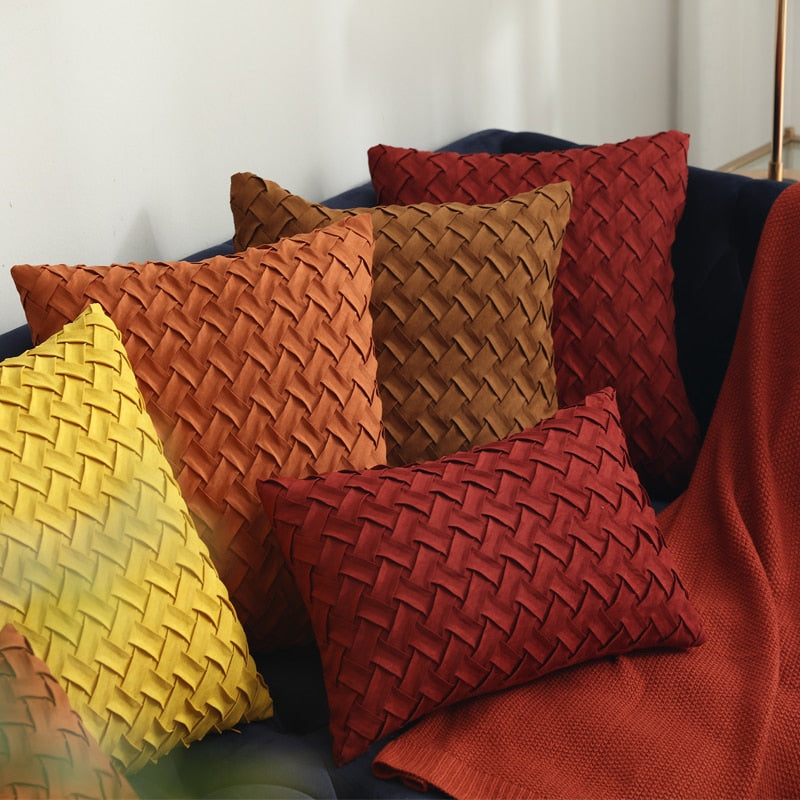 Solid Yellow Brown Dark Red Cushion Cover Soft Faux Suede Home Decorative Pillow Cover Woven Pattern  45x45cm/30x50cm