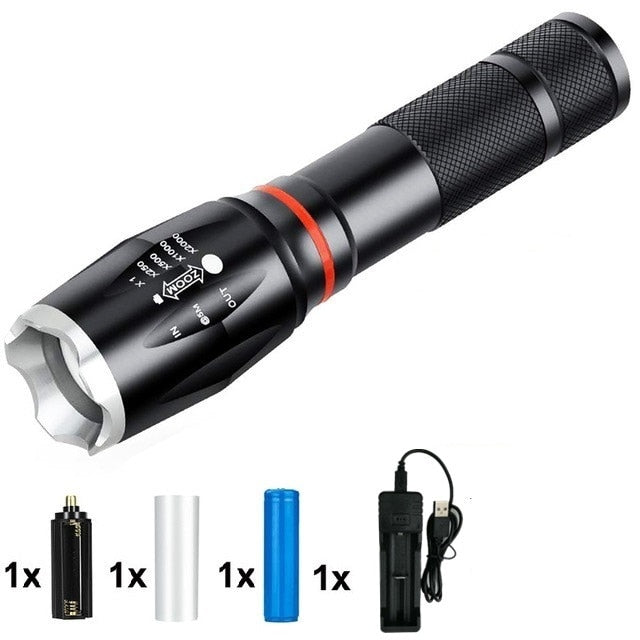 LED 8000 Lumens T6 Handheld Tactical Flashlight  COB Lantern Magnetic 6 Modes Water Resistant For Telescopic Focusing Work Light