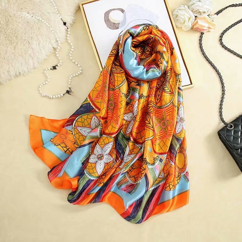 180*90cm Luxury Brand Spring Autumn New Silk Scarf Women Shawl Fashion Soft Poncho Chiffon Hijab Foulard Muffler Bandanna Pareo