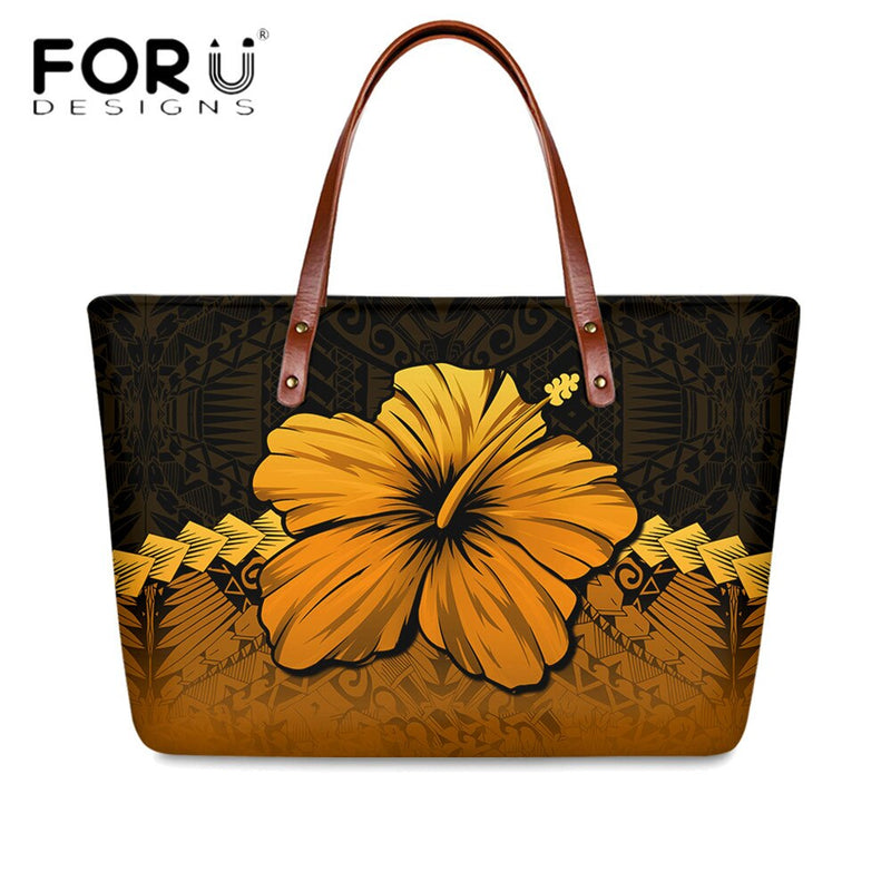 FORUDESIGNS High Quality Women Handbag Polynesian Pattern Hibiscus Flower Printing Personal Luxury Female Shoulder Bolsas