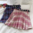 Harajuku Plaid Skirt Women Punk y2k High Waist Mini Tennis Skirts Uniform Chain Pocket A-line Streetwear Vintage Free Belt