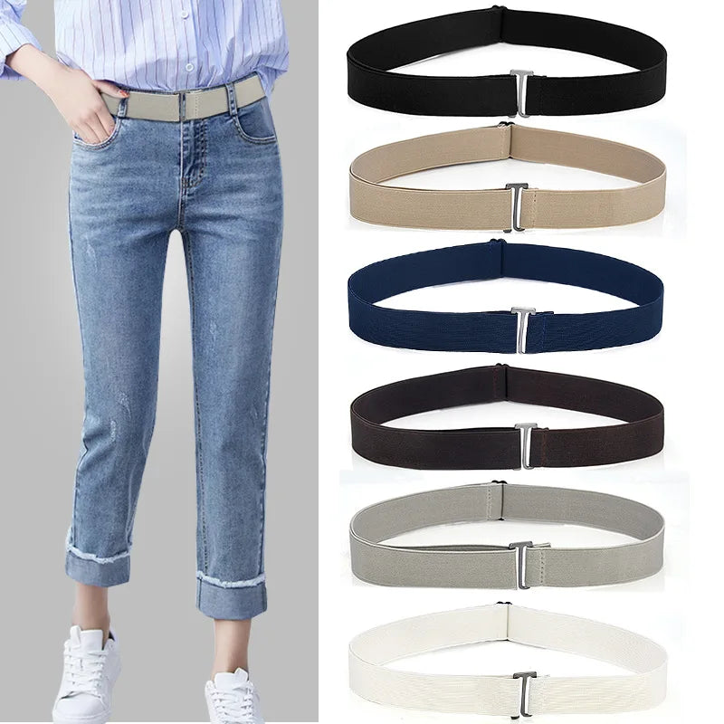 8 Styles No Show Women Stretch Belt Invisible Elastic Web Strap Belt with Flat Buckle for Jeans Pants Dresses