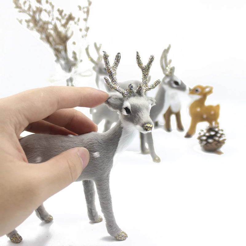 Simulation Christmas Deer Model Favor Xmas Home Decoration Craft Ornaments Display Table Reindeer Elk Animal Miniatures Kid Gift