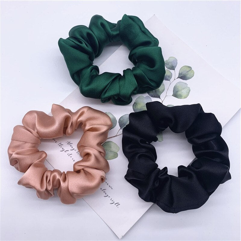 100% Pure Silk Hair Scrunchie Width 3.5cm Hair Ties Band Girls Ponytail Holder Luxurious Colors Sold by one pack of 3pcs