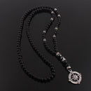 6mm Klassische Vintage Schwarze Lange Naturstein Runde Perlenkette für Herren mit Kompass-Anhänger Schmuck Geschenk
