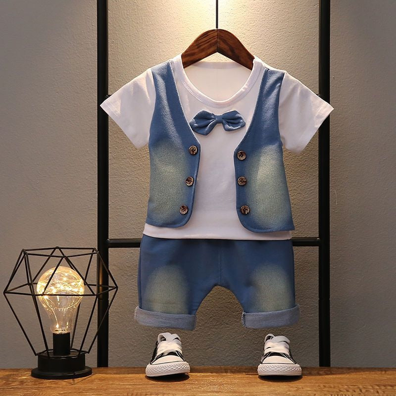 New Summer Newborn Baby Boys Clothes Children Gentleman Tie T-shirt Shorts 2Pcs/Set Toddler Cotton Girls Clothing Kids Tracksuit