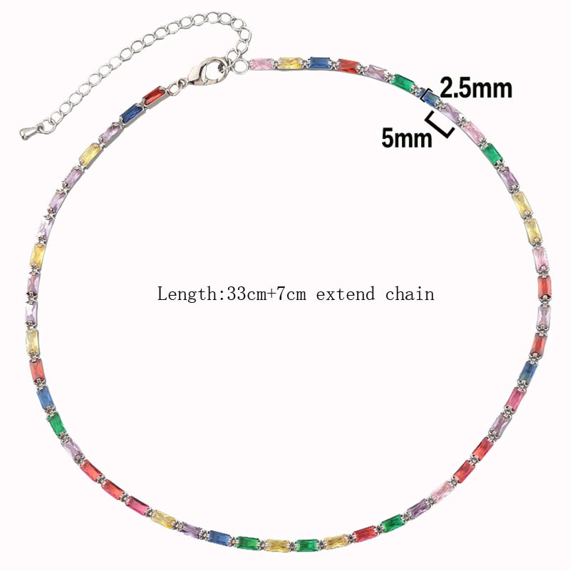 Sexy Short Sparking Rainbow Tennis Chain Chocker Necklace With AAA+ CZ Fashion Personality Women Collar Jewellery bijoux femme