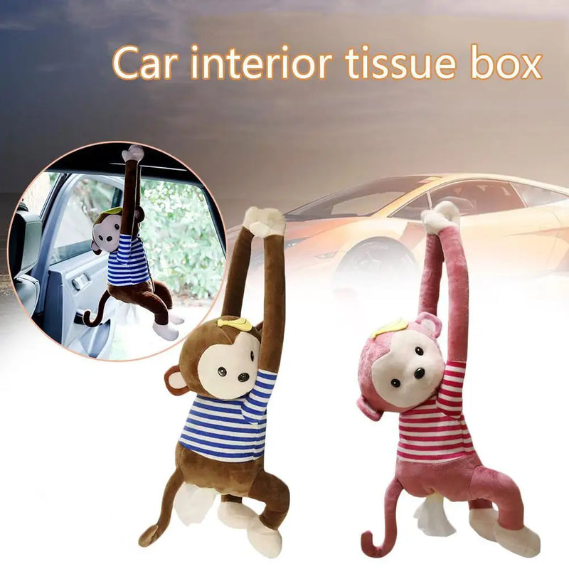 Lovely Monkey Short Plush Tissue Box Holder Paper Napkin Case Cartoon Paper Box Car Interior Car Home Office