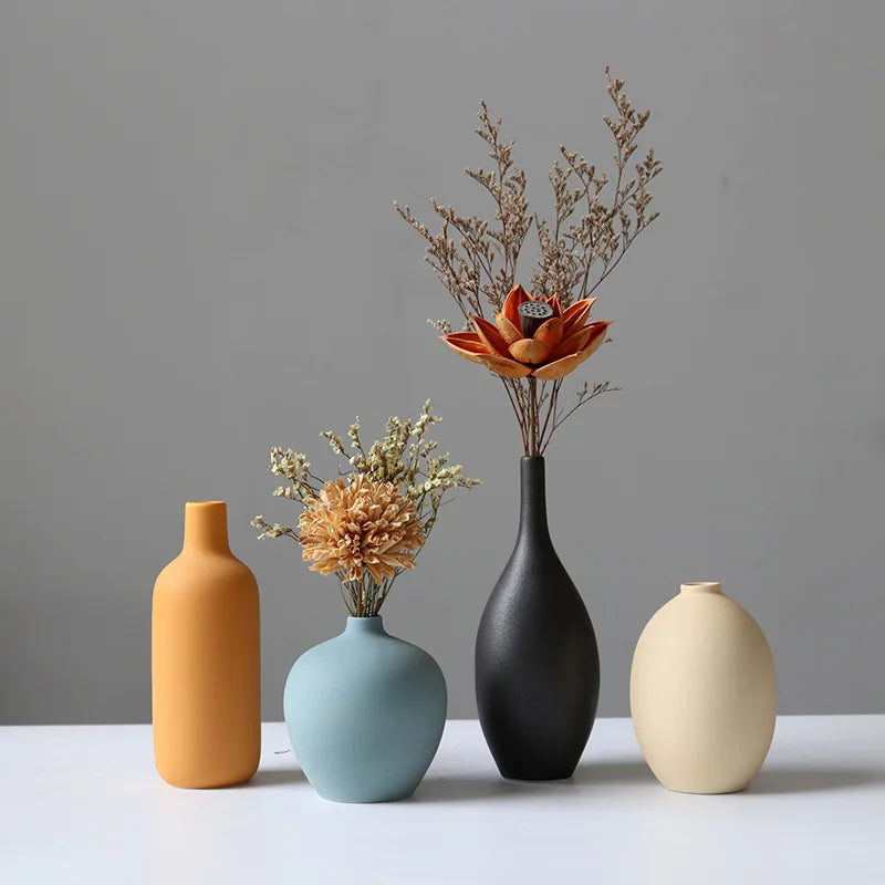 Morandi Color Porcelain Vase Colorful Ceramic Vase Living Room Cabinet Decoration Matte Colored Tabletop Vase
