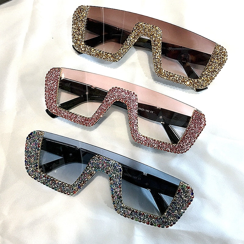 Square Luxury Sunglasses women Brand Designer Ladies Oversized rhinestone Sunglasses Men Half Frame eyeglasses For Female UV400