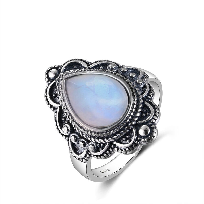 S925 Sterling Silver Rings Natural Moonstone Lapis Ring for Women Vintage Gemstone Rings Gift Fine Jewelry