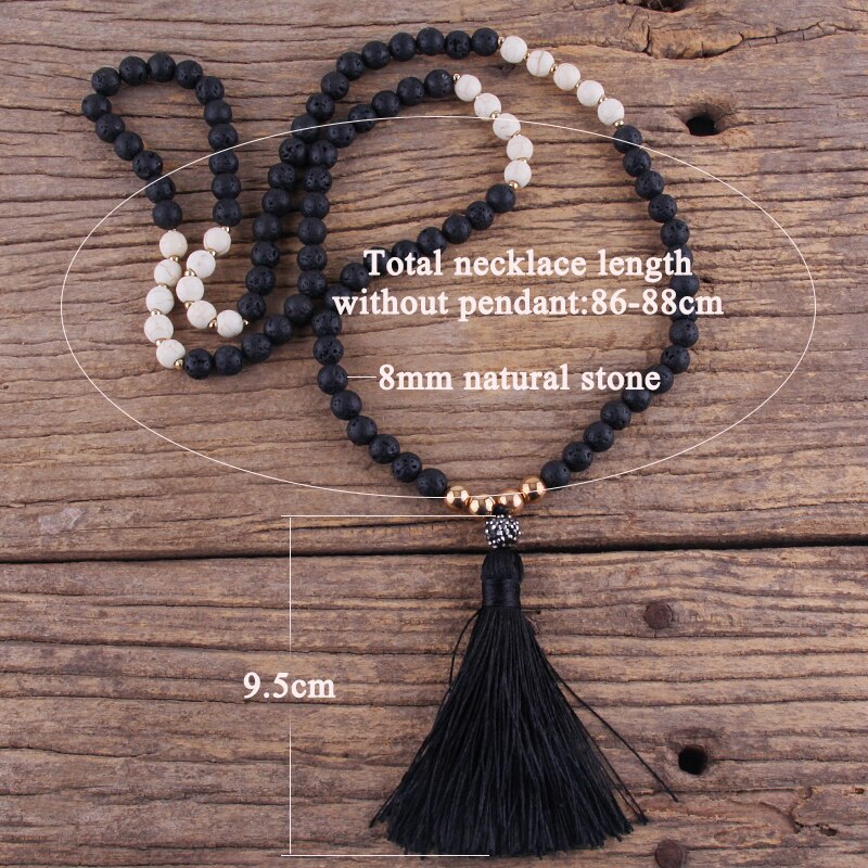 Free Shipping Fashion Black Lava Stones Bohemian Tribal Jewelry Long Black Tassel Necklace For Women