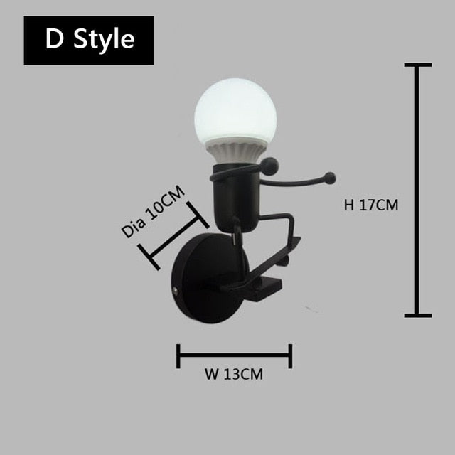 LED Wall Lamp American Creative Doll Wall Lights Metal Cartoon Robot Sconce to Bedroom Bedside Lighting Indoor Home Decors Lamps