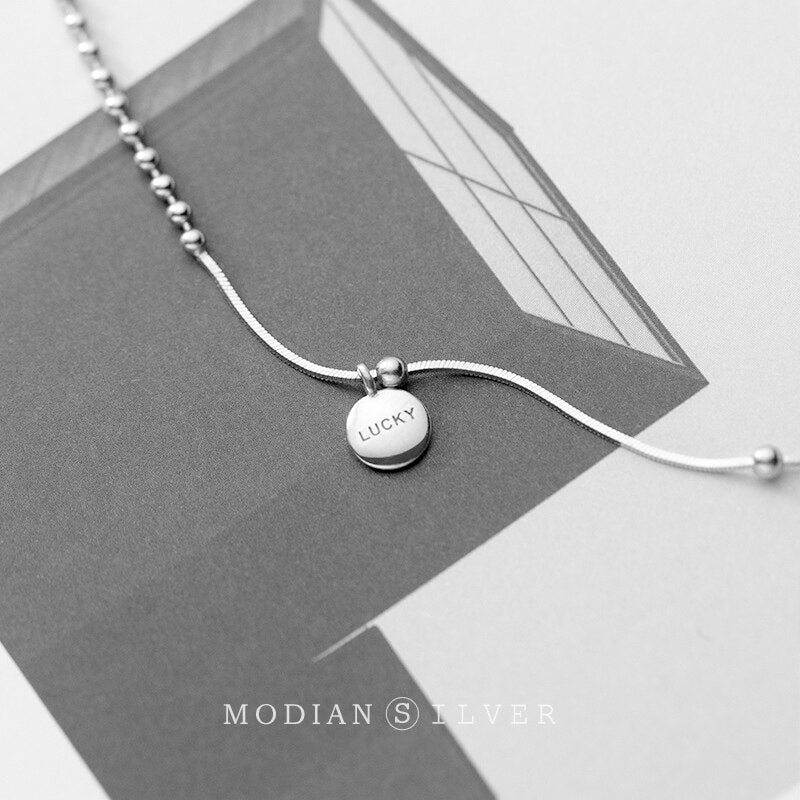 Modian Authentic 925 Sterling Silver Coin Engraved Lucky Little Ball Pendant Necklace for Women Chokers Necklace Fine Jewelry