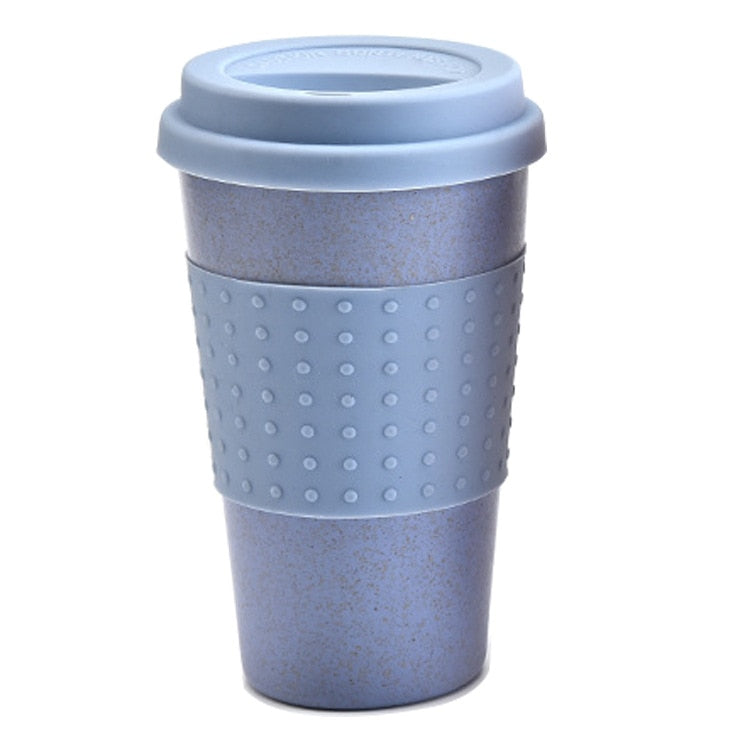 Eco-friendly Coffee Tea Cup Wheat Straw Travel Water Drink Mug with Silicone Lid Drinking Mugs