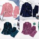 HiLoc Warm Velvet Sleepwear Solid Robes And Pants Home Suit Pocket Long Sleeve Home Clothes For Women Pajama Woman Winter 2020