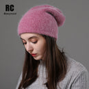 [Rancyword] Women Winter Hats Beanies Knitting Rabbit Wool Fur Hat Female Real Fur Skullies Caps Gorros Solid Color RC1222-2