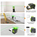 Huepar B02CG Cross Line Self-leveling Laser Level Green Beam Li-ion Battery with Type-C Charging Port & Hard Carry Case