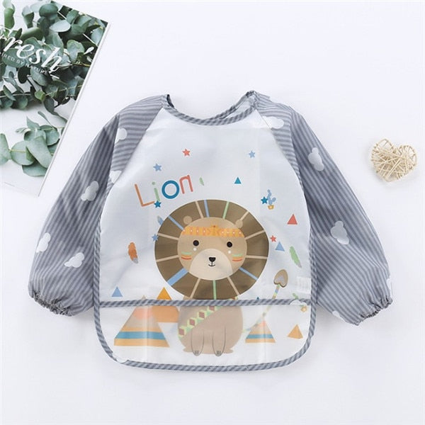 Baby Kids Toddler Long Sleeve Waterproof Eating Smock Feeding Bib Apron Pocket Baby Bandana Bibs Baby Self Feeding Bib