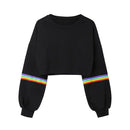 Regenbogen gestreiftes Patchwork-Kapuzenpullover Mode Mädchen Herbst Langarm O-Ausschnitt Crop Top Sweatshirts Hip Hop Pullover Bluse auf Lager