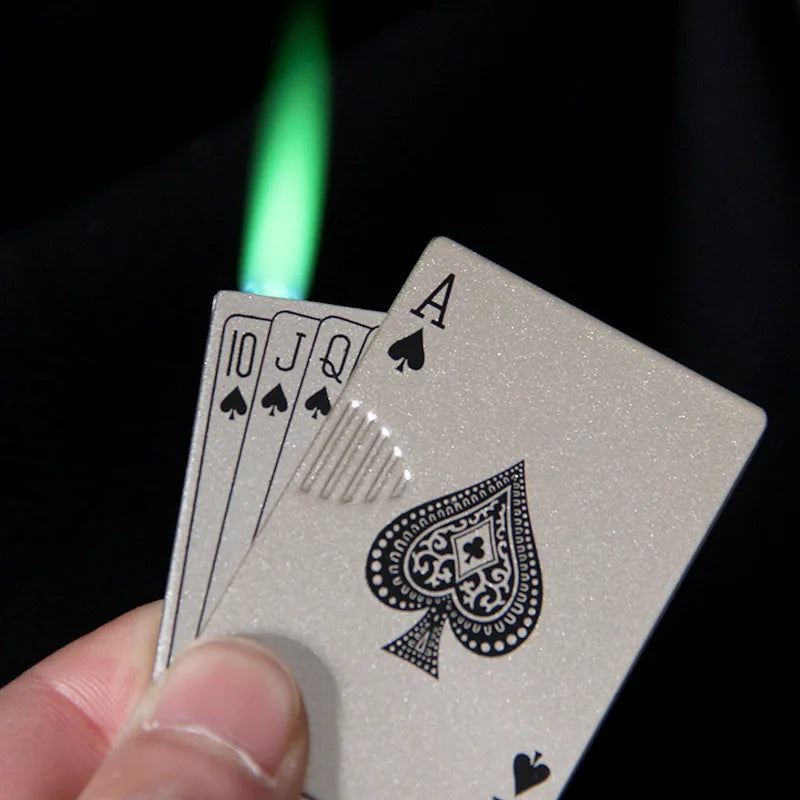 Dropshipping Creative Jet Torch Green Flame Pocket Lighter Metal Windproof Playing Card Lighter Funny Toy Smoking Accessories