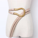 Newest fashion soft faux leather belts personality big alloy buckle thin double layer waistbands shirt knotted belt long straps
