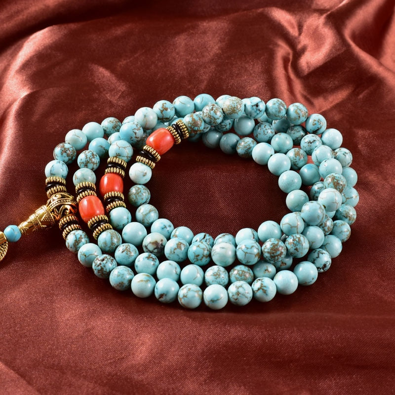 8mm Natural Turqouise Japamala Necklace for Women Men Meditation Yoga Spirit Inspirational Jewelry 108 Mala Bead Necklace