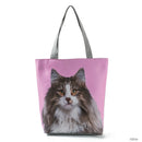 New Lady Tote Bags Black White Cute Cat Printed Fabric Eco Handbag High Capacity Shopping Office Reusable Casual Shoulder Bag
