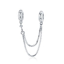 BISAER 925 Sterling Silver Safety Chain Collection Heart Star Charms  Silicone Bead Fit Women Bracelet Fine Jewelry Accessories