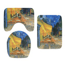 Toilet Mat Set 3D Van Gogh Oil Painting Sunflower Starry Night Floor Rugs Bathroom Shower Flannel Non-Slip Carpet Toilet Cushion