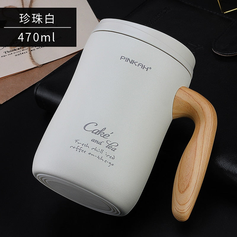 New Arrival PINKAH 470ML Vacuum Coffee Cup With Handle Insulation Mug Office Leakproof Tea Cup With Lid Household Milk Thermos