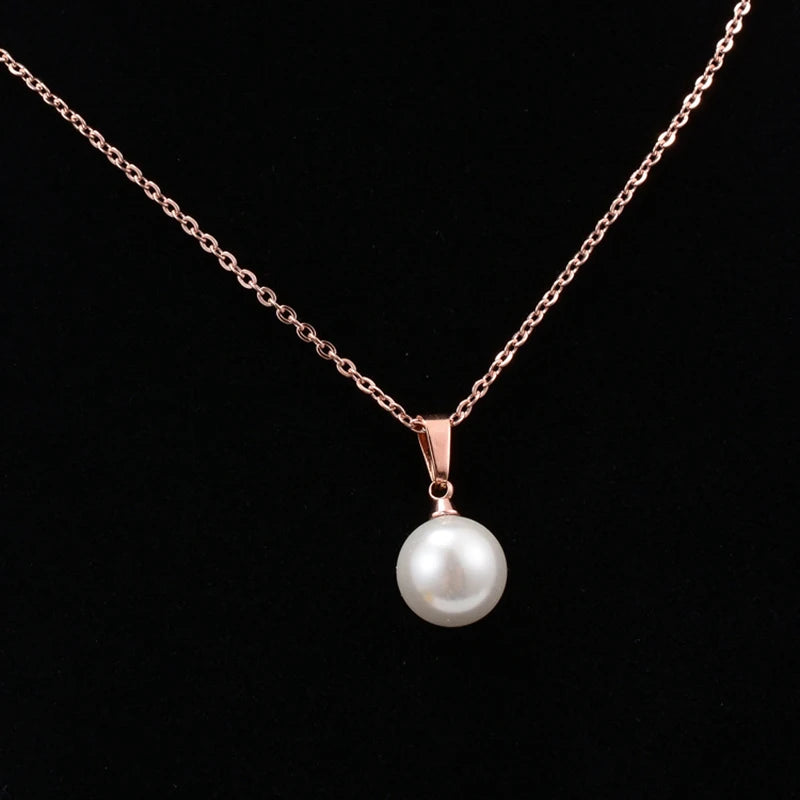 Stainless Steel Chain Pearl Necklace Pendant  Women Choker Jewelry Best Gift