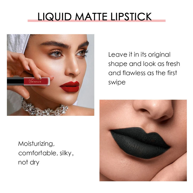 NICEFACE Waterproof Lip Gloss Nude Matte Liquid Lipstick Long Lasting Lipgloss Lip Glace Black Lipstick Lip Tint Free Shipping