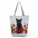 New Lady Tote Bags Black White Cute Cat Printed Fabric Eco Handbag High Capacity Shopping Office Reusable Casual Shoulder Bag