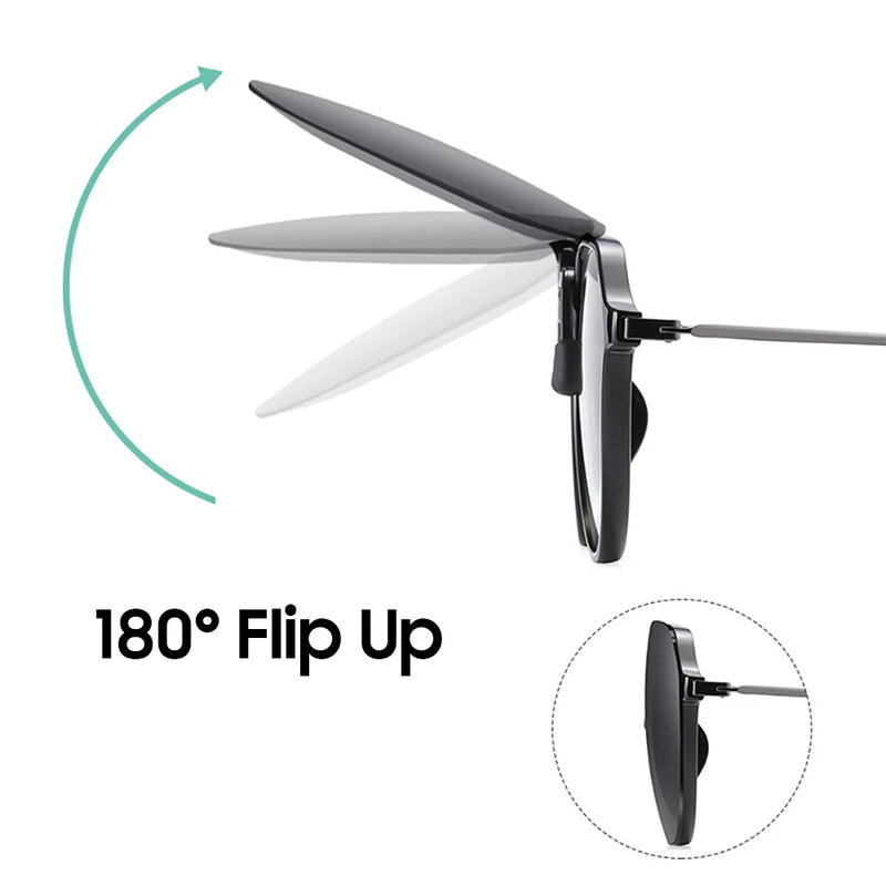 VIVIBEE Big Size Flip Up Clip on Sunglasses Polarized Gradient Grey Lens Oversized Driving UV400 Protection Fishing Accessory