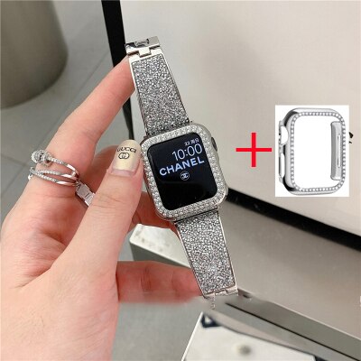 Suitable for Apple Watch metal strap 40mm 44mm 38mm 42mm fashion diamond wristband Iwatch 654321SE men and women wristband