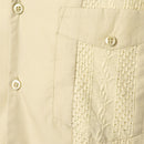 Herren Traditionelles Kubanisches Camp-Collar Guayabera Hemd Kurzarm Besticktes Mexikanisches Karibik-Stil Strandhemd mit 4 Taschen