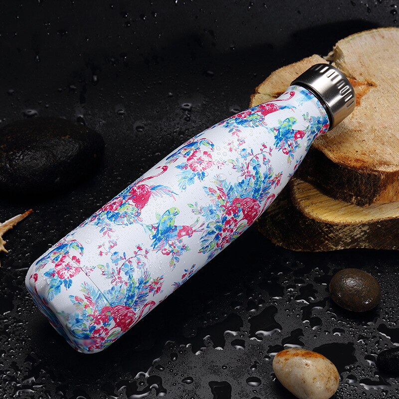 Fashion Flamingos Water Bottle Stainless Steel Thermos Insulated Vacuum Bottles Sports Hot Cold Drink Flask