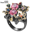 DreamCarnival 1989 Stunning CZ Ring for Women Engagement Party Vintage Flower Eye Catching Fuchsia Zircon Jewelry LOL WA11688FU