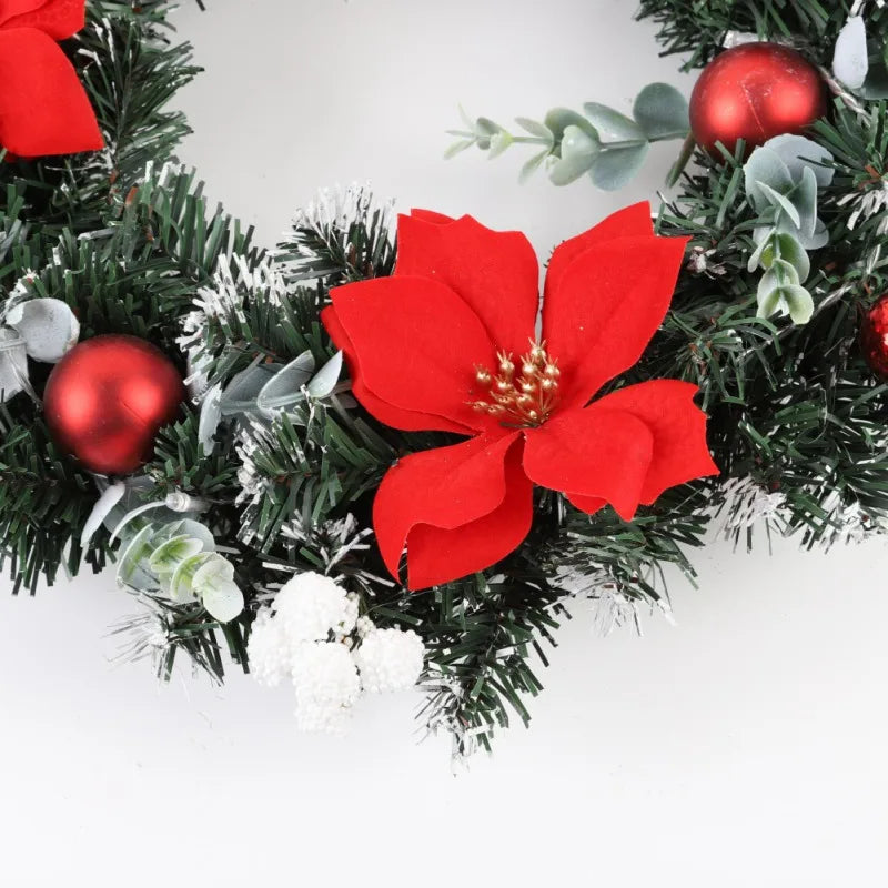 40cm LED Christmas Wreath With Artificial Pine Cones Berries And Flowers Holiday Front Door Hanging Decoration For Home