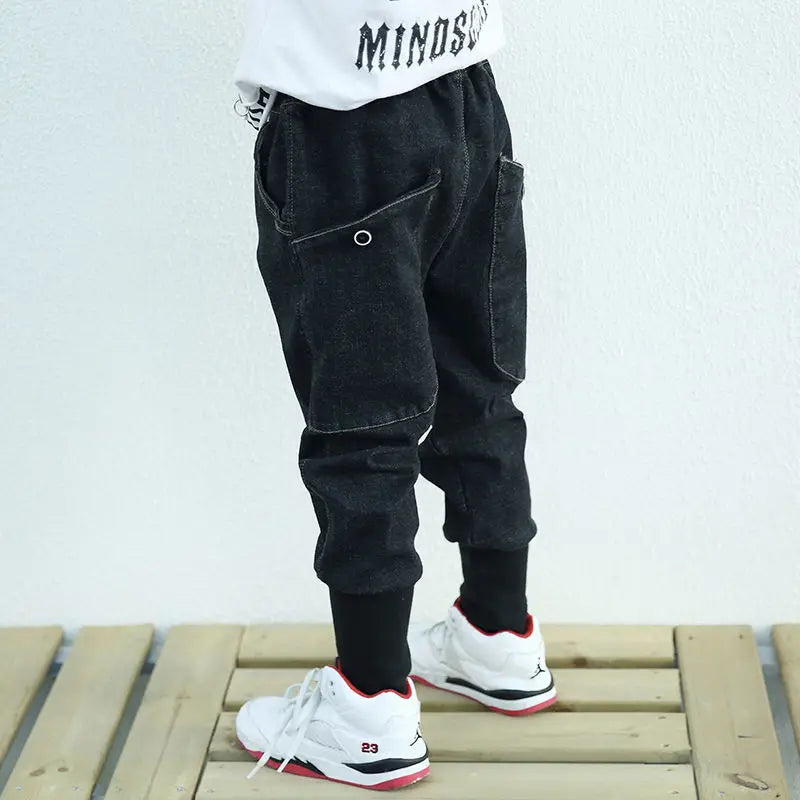 Children's winter jeans plus velvet thickening children's warm casual denim trousers Christmas gifts for boys aged 3-9-12