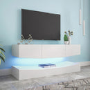 Floating TV Stand with 3 Drawers and LED Lighting TV Cabinet with Open Shelves High-Gloss Console Table Storage Cabinet